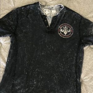 Affliction 3 Button distressed T Shirt XL